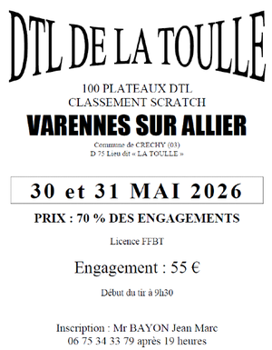 DTL DE LA TOULLE 100 PLATEAUX commune CRECHY (03)